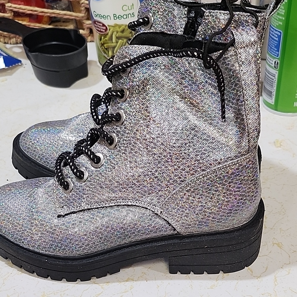 Silver Glitter Combat Boots